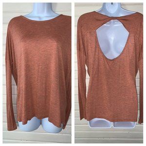 NWT Soprano Womens Sz MEDIUM Heathered Rusty Orange Scoop Neck Pullover USA MADE